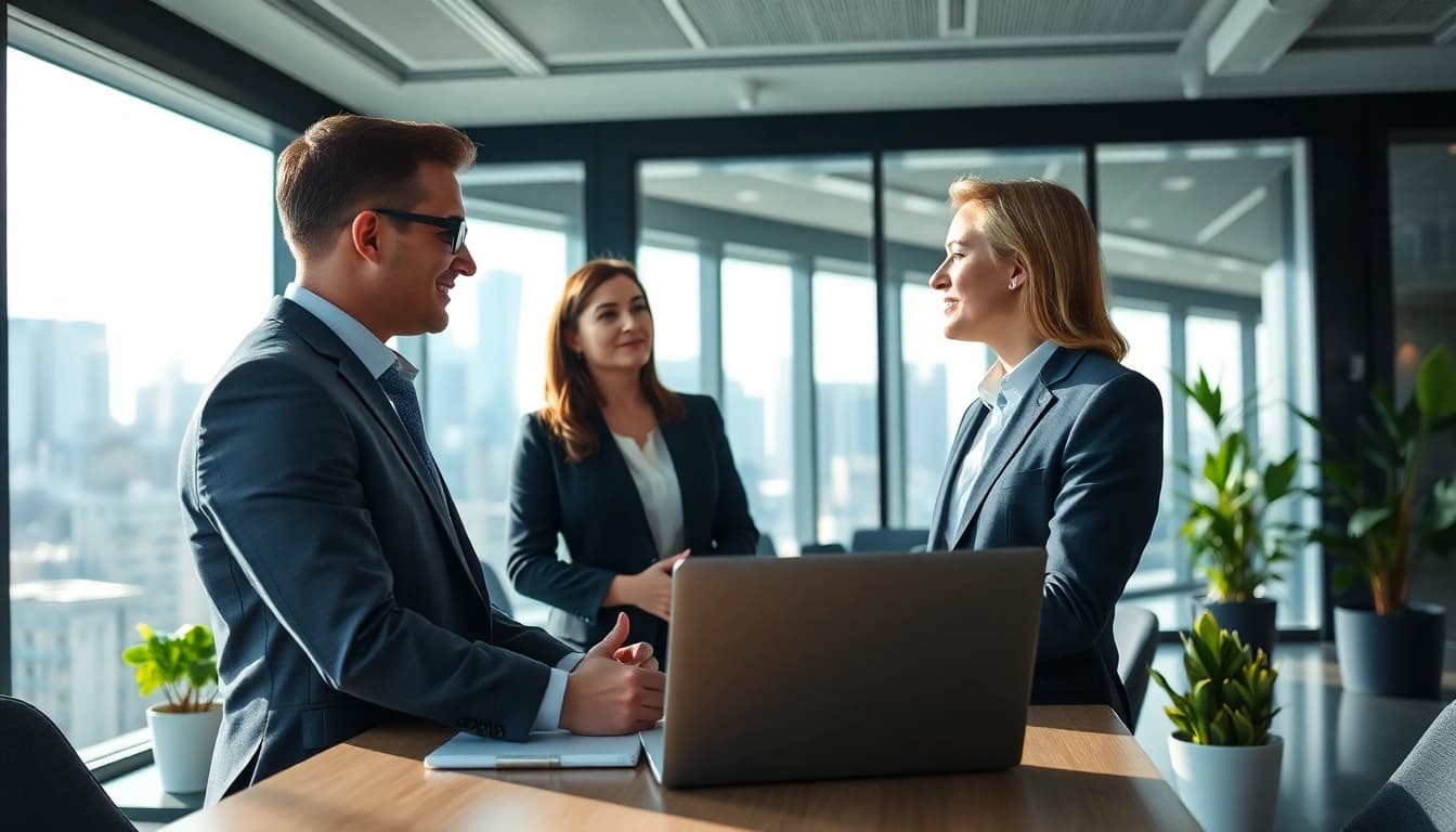 Headhunter Schweiz im Gespräch mit Kunden in einem modernen Büro.