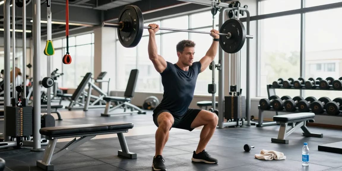 Anabolika Shop: Bodybuilder beim Training im modernen Fitnessstudio mit Gewichten.