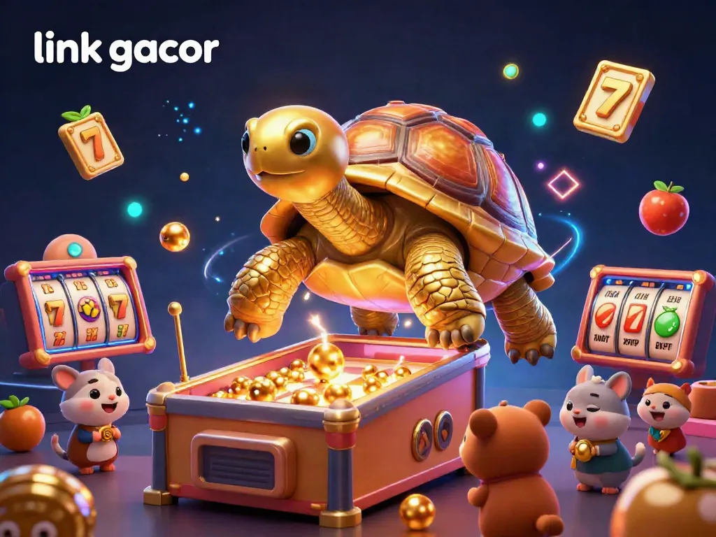 Join the fun with the link gacor featuring a giant pinball tortoise at a vibrant casino scene.