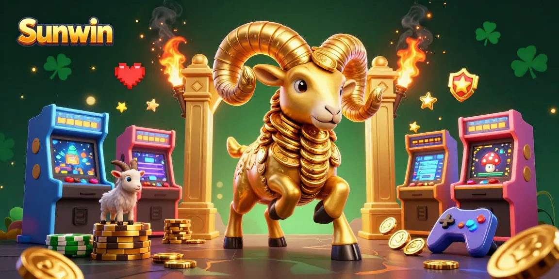 Experience thrilling games at Sunwin with a vibrant 3D scene of golden luck and playful arcade elements.