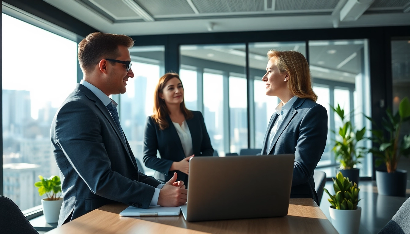 Headhunter Schweiz im Gespräch mit Kunden in einem modernen Büro.