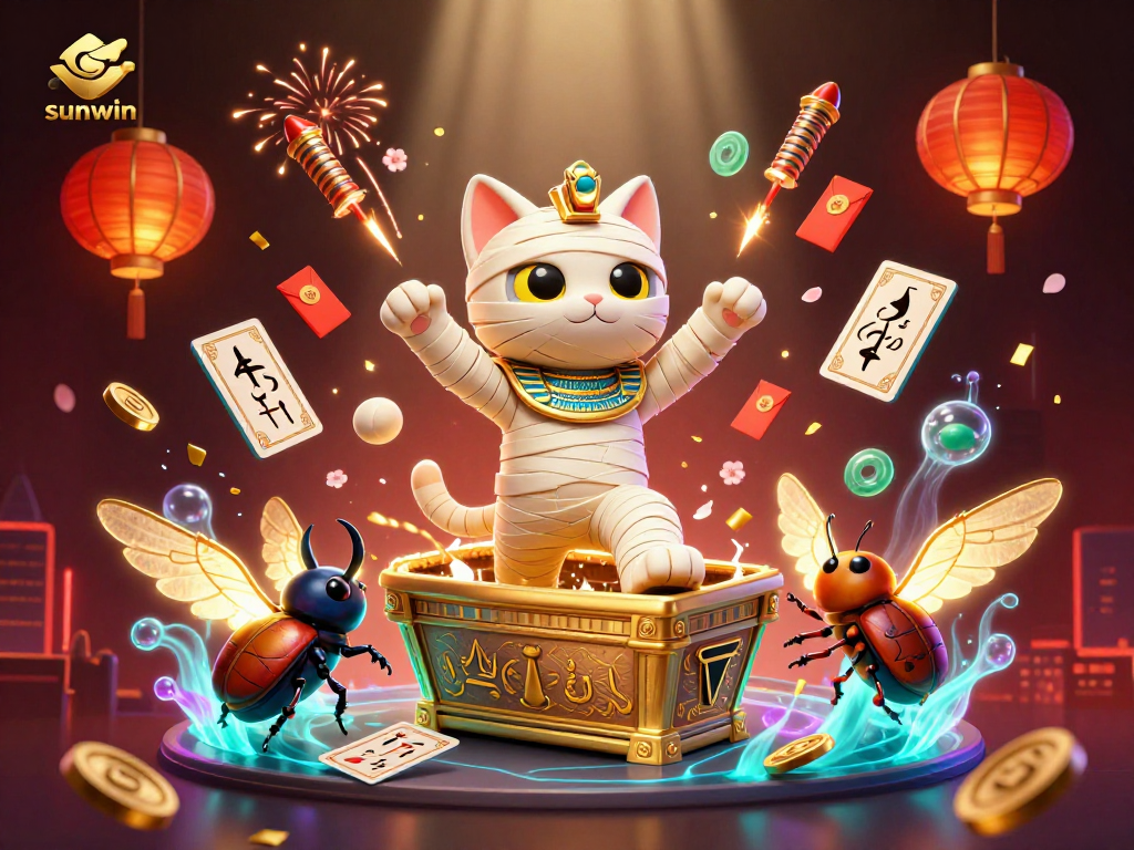 Engage with sunwin's thrilling casino atmosphere featuring a mummy cat and dynamic game elements.