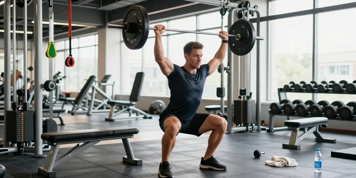Anabolika Shop: Bodybuilder beim Training im modernen Fitnessstudio mit Gewichten.