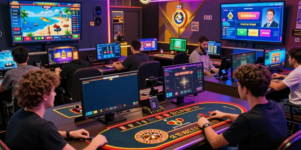 Diverse players experiencing ta88 online gaming with vibrant interfaces and dynamic visuals.