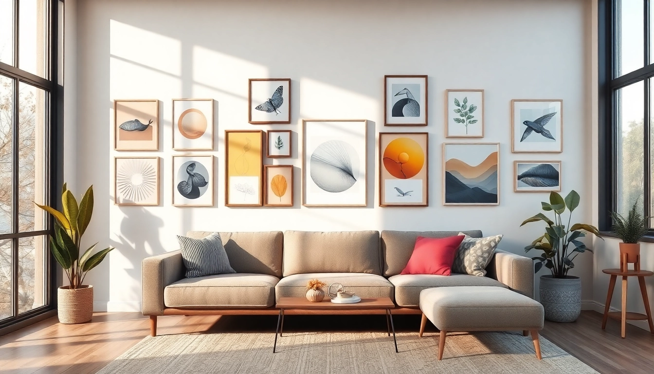 Wandbilder im stilvollen Wohnraum schaffen eine einladende Atmosphäre.