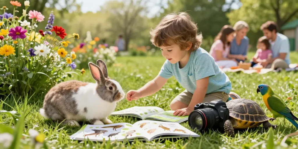 Wissenswertes über Tierarten im lebhaften Natursetting mit Kind und Tieren.