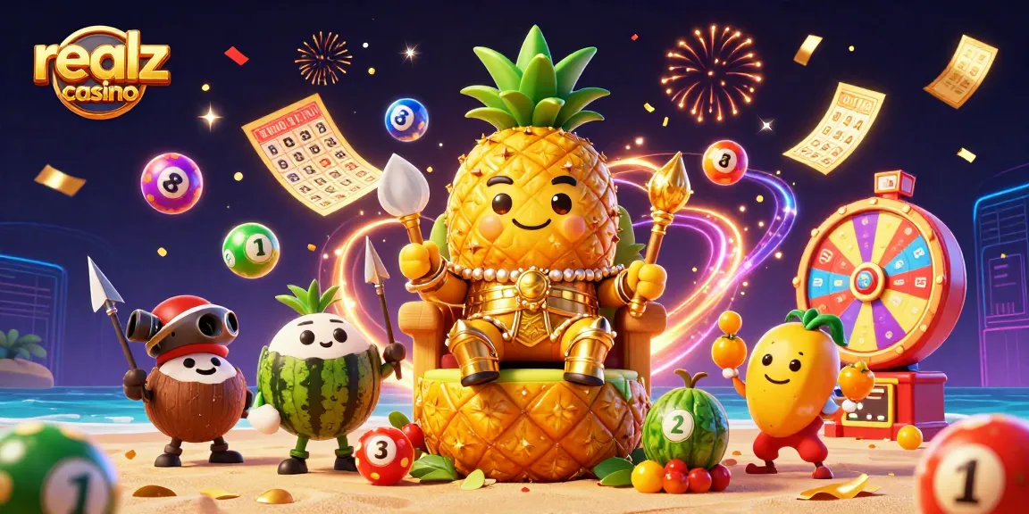 Experience the thrills of realz casino with colorful games and festive elements in this vibrant digital illustration.
