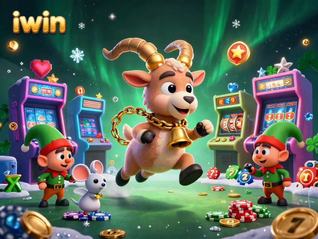 Engage in iwin's exciting gaming experience with 3D Krampus, angel mouse, and elf gremlins at a festive casino.