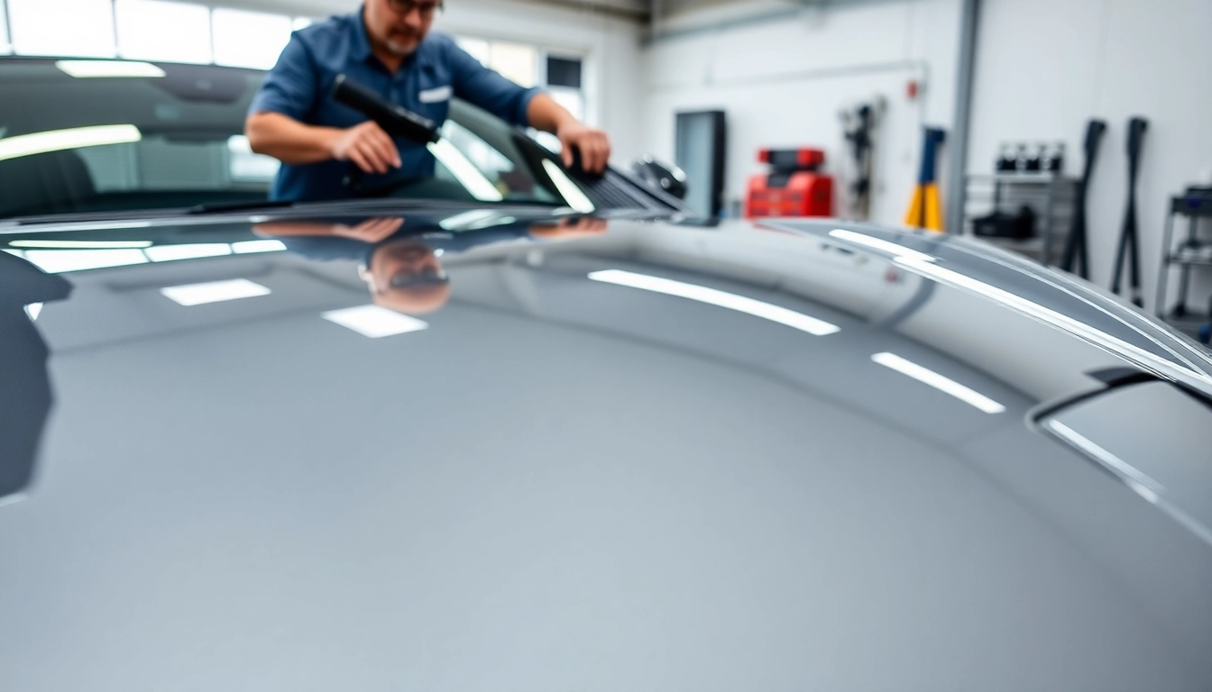 Transparente Lackschutzfolie (PPF) anbringen lassen, Montageprozess auf Luxusfahrzeug in moderner Werkstatt.