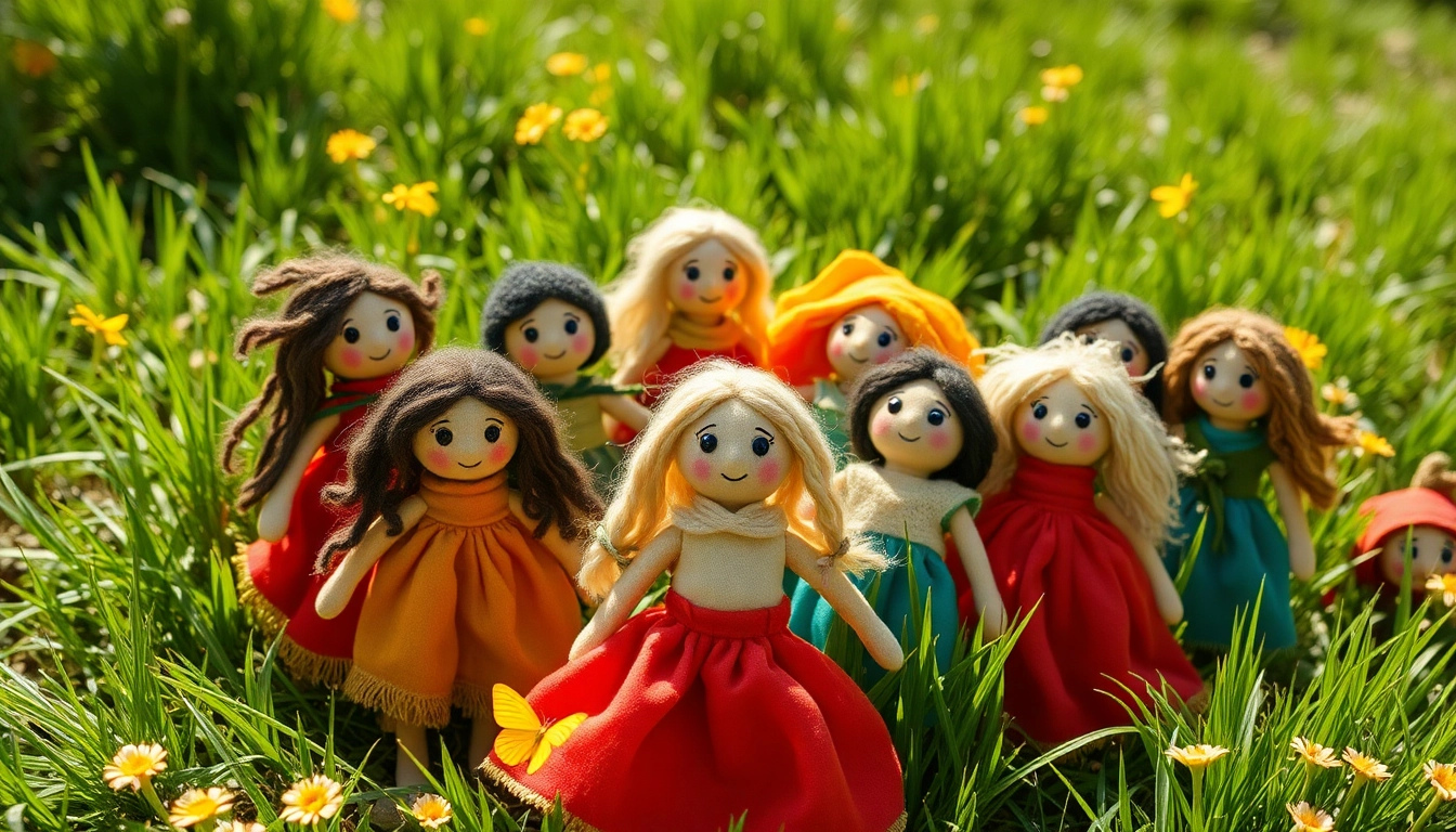 Die Gutdolls zeigen einzigartige, handgefertigte Stoffpuppen in einem einladenden Garten.