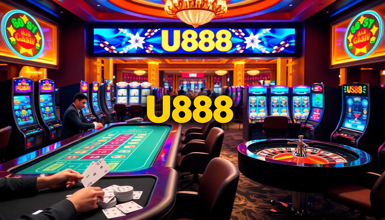 Play at U888 trang chủ, featuring exciting casino games like poker, roulette, and slot machines.