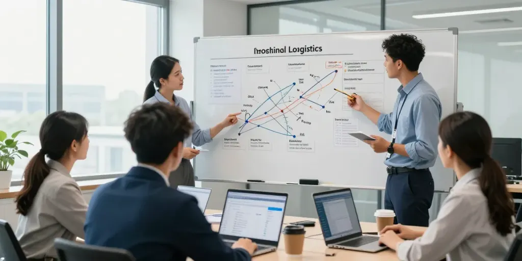 Transportunternehmen in Stuttgart - Professionelles Team in moderner Logistikbüro-Umgebung.