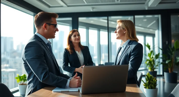 Headhunter Schweiz im Gespräch mit Kunden in einem modernen Büro.
