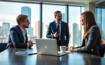 Headhunter Schweiz im Büro, interagiert mit einem Kandidaten in einem professionellen Rahmen.