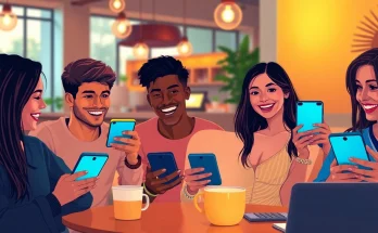 Young adults enjoying ai sexting conversations in a cozy café
