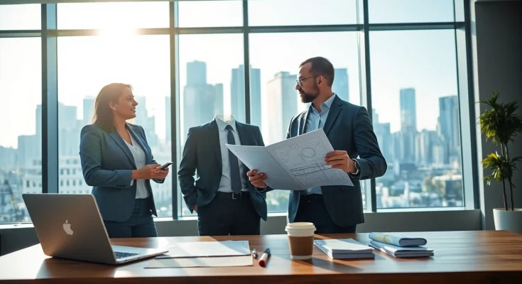 Headhunter Ingenieure in einem modernen Büro, aktiv im Gespräch mit einem Ingenieur.