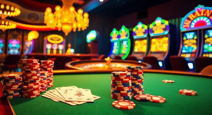 Engage in thrilling gaming at https://lucky88.bike/ with colorful poker chips and a spinning roulette wheel.
