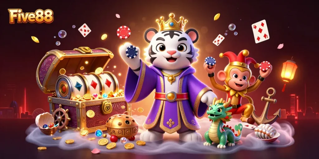 Experience vibrant slots and gambling fun with Five88's thrilling casino tableau!